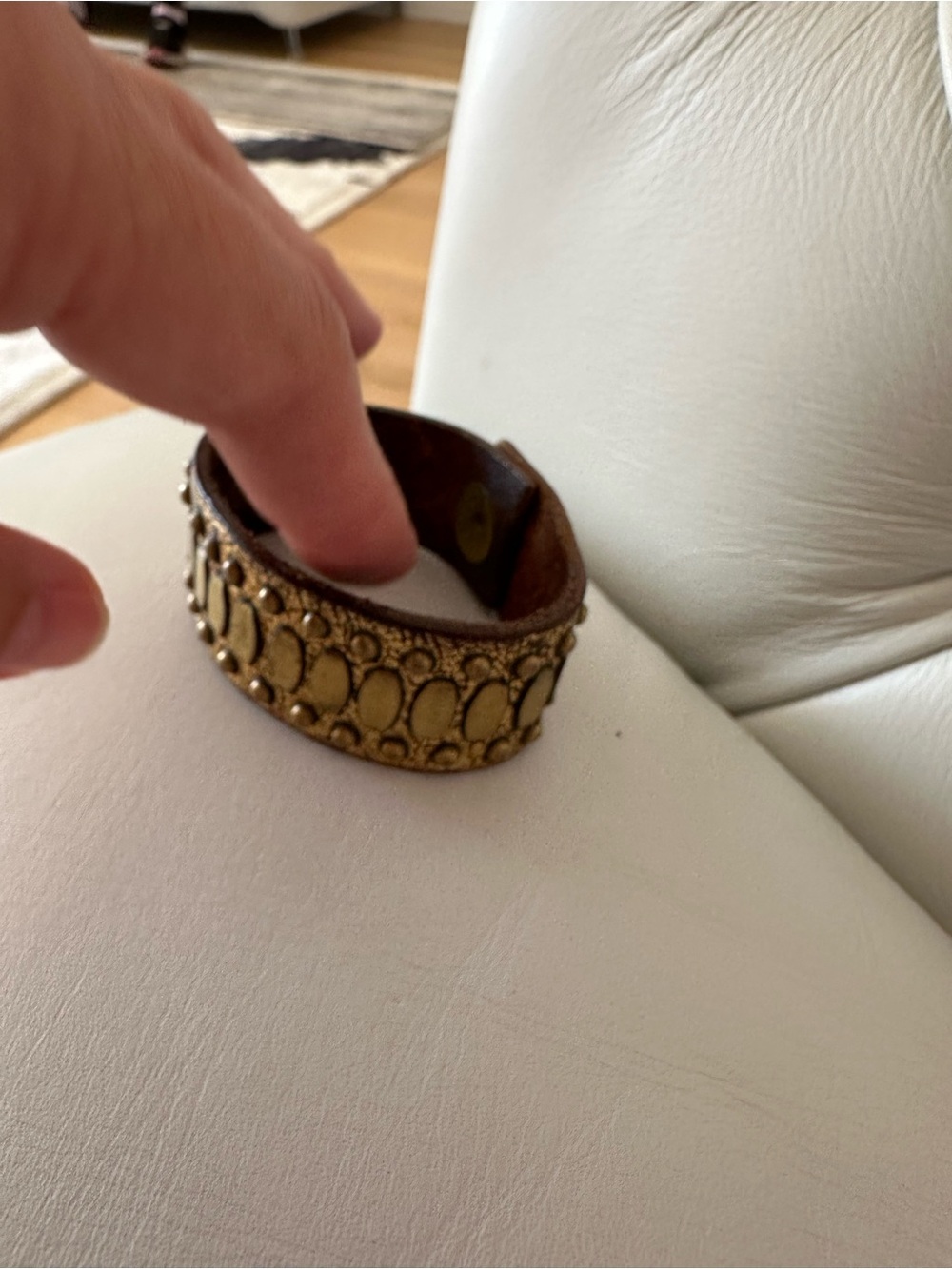 Gold-Tone Textured Statement Cuff Leather Bracelet